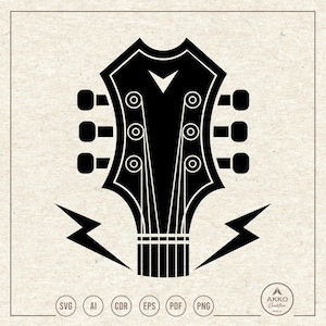Guitar Headstock Svg Png, Rocker Svg, Rock and Roll Svg, Instrument Svg, Music Svg, Guitar Head Svg, Clipart, Svg Cut File Cricut Silhouette