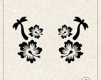 Hibiscus Flower with Palm Tree Svg Png, Clipart, Cricut Silhouette Cut File