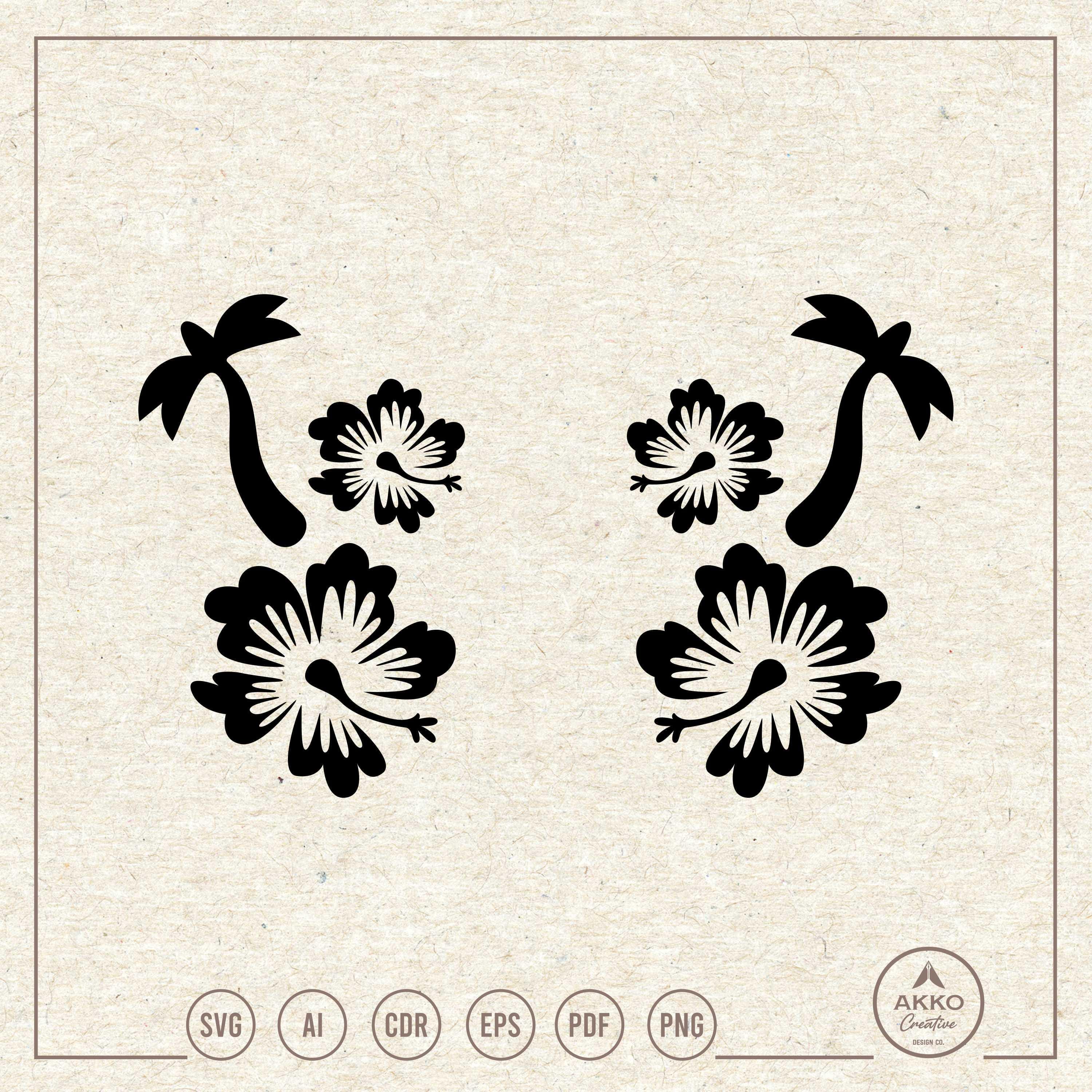 Hibiscus Flower With Palm Tree Svg Png, Clipart, Cricut Silhouette Cut ...