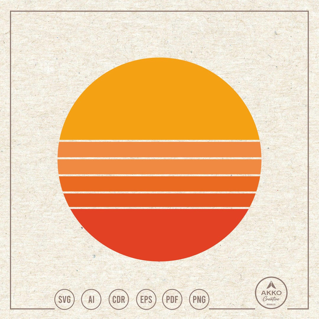 Retro Sunset Background Svg Png, Round Circle, Cricut Silhouette ...