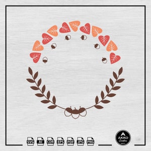 Autumn Wreath Svg Png, Acron Svg, Autumn Leaf Svg, Autumn Leaves Svg, Autumn Circle Frame Svg, Svg Cut File for Cricut and Silhouette