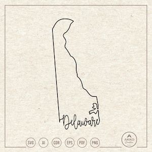 Delaware Svg Png, Delaware State Svg, Delaware Map Svg, Delaware Shirt, Delaware Hand Lettering, Clipart, Svg Cut File for Cricut Silhouette