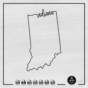 Indiana SVG Png, Umriss Indiana Karte svg Png, Indiana State svg Png, Indiana Handbeschriftung svg Png, svg cut File für Cricut und Silhouette