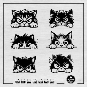 Peeking Cat Bundle Svg Png, Crazy Cat Svg, Cat Head Svg, Angry Cat Svg, Kitten Svg, Pet Cat Clipart, Svg Cut File for Cricut Silhouette