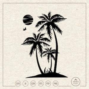 Palm Trees With Sun Svg Png, Clipart, Plotter Cut File Cricut Silhouette