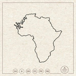 Africa Map Svg Png, Outline Africa Map Svg, African Svg, Africa Hand Lettering Map Svg, Icon, Clipart, Svg Cut File Cricut Silhouette