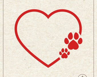Outline Heart with Paw Svg Png, Clipart, Cricut Silhouette Plotter Cut File