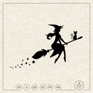 Witch Riding Broomstick Svg Png, Halloween Clipart, Cricut Silhouette Plotter Cut File