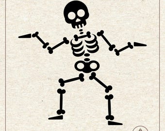 Pode incluir: Silhueta preta de um esqueleto dançando com braços e pernas estendidos. Esta ilustração em estilo cartoon é ideal para o Halloween ou designs assustadores. A imagem inclui ícones de tipo de arquivo: SVG, AI, CDR, EPS, PDF e PNG.
