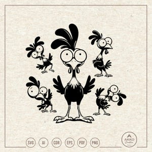 Szalony Kurczak Svg Png, Zabawny Kogut, Clipart Farmy, Sylwetka Cricut Cut File