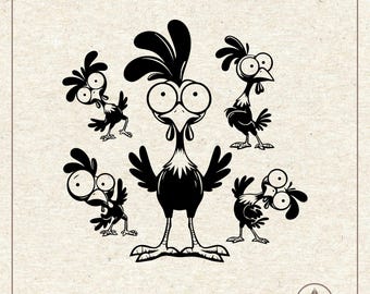 Crazy Chicken Svg Png, Funny Rooster, Farm Clipart, Silhouette Cricut Cut File