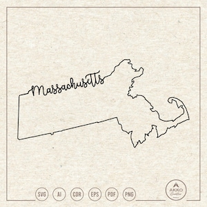 Massachusetts Svg Png, Massachusetts State Svg, Massachusetts Map Svg, Hand Lettering, Clipart, Svg Cut File for Cricut and Silhouette