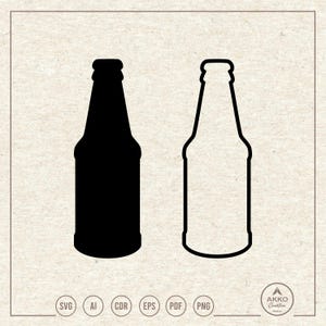 ボトル SVG PNG、アウトラインとフラット、クリップアート、Cricut シルエット プロッター カット ファイル