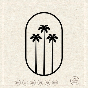 Archivo de corte SVG PNG de palmera plana, imágenes prediseñadas, archivo de corte para plotter Cricut Silhouette