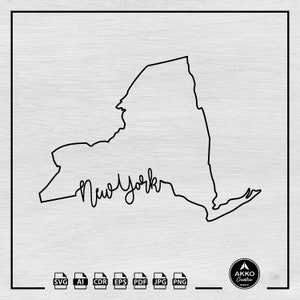 New York Svg Png, contour New York carte Svg Png, État de New York Svg Png, New York main lettrage Svg Png, fichier coupe Svg Cricut et Silhouette