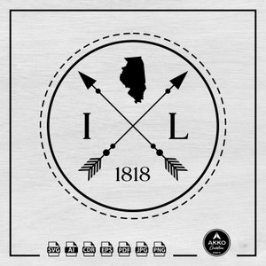 Illinois Svg Png, Illinois State Svg, Illinois Map Svg, Illinois Established Year 1818 Svg, Clipart, Svg Cut File for Cricut and Silhouette