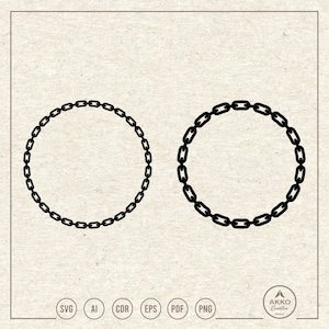 Cadena circular SVG PNG, marco redondo de cadena metálica, imágenes prediseñadas, archivo de corte para Cricut Silhouette