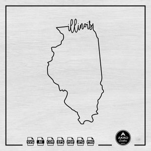 Illinois Svg Png, Outline Illinois Map Svg, Illinois State Svg, Illinois Hand Lettering Svg, Svg Cut File for Cricut and Silhouette