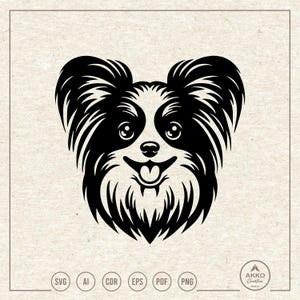 パピヨン SVG バンドル、PNG、犬のクリップアート、手描きの犬の