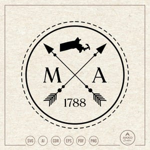 Massachusetts Svg Png, Massachusetts 1788 Svg, Massachusetts State Svg, Massachusetts Map, Established Year, Svg Cut File Cricut Silhouette