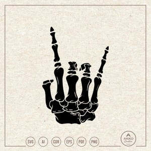 Rock On Bone Hands Svg Png, Rocker Clipart, Cricut Silhouette Plotter Cut File