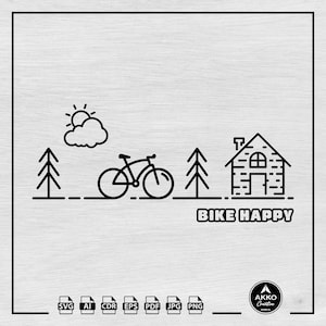 Bike Happy Svg Png, Outline Bicycle Svg, Bicycle Ride Svg, Cycle Svg, Biker Svg, Bicycle T-Shirt Svg, Svg Cut File for Cricut and Silhouette