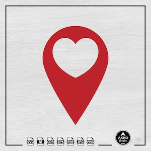 Herz Karte Pin svg Png, Position Pin svg, Positionspunkt svg, Punktmarkierung für Karte, Geographisch, Clipart, SVG-Schnittdatei für Cricut Silhouette