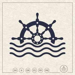Ship Wheel with Sea Wave Svg Png, Navy Nautical Wheel Svg, Ship Steering Wheel Svg, Boat Wheel Svg, Clipart, Svg Cut File Cricut Silhouette