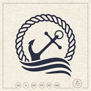 Anchor with Sea Wave Svg Png, Nautical Clipart, Cricut Silhouette Plotter Cut File