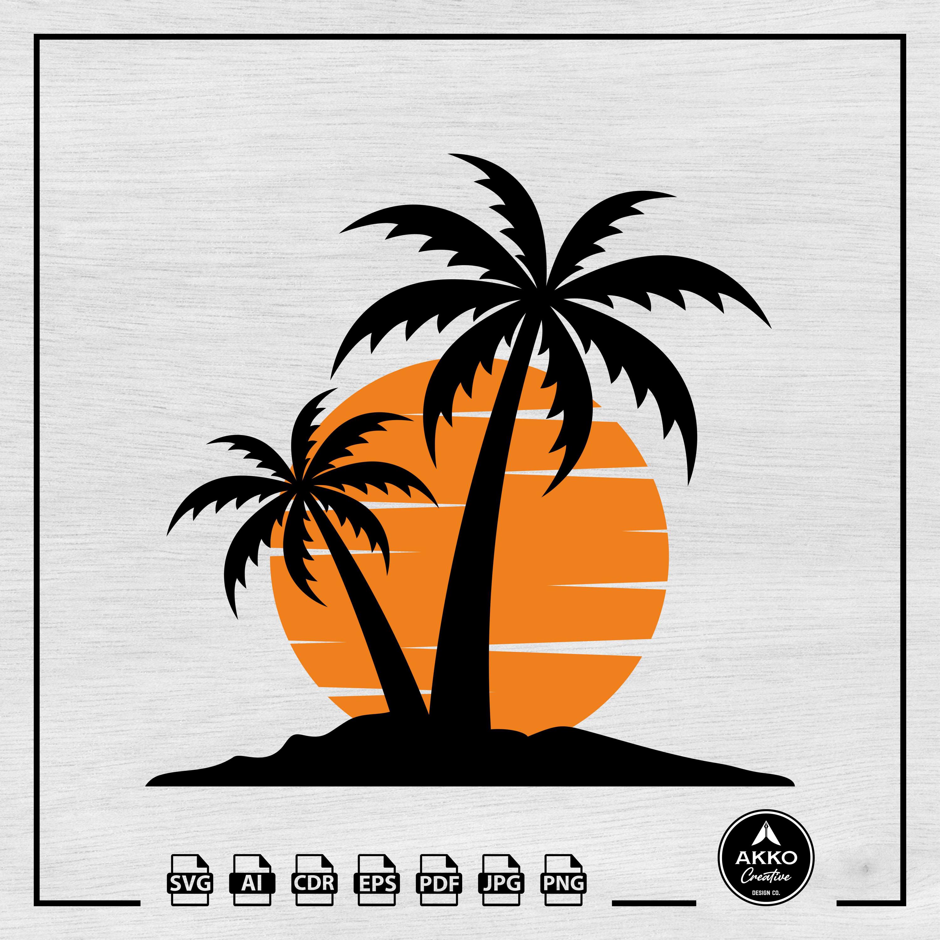 Palm Tree With Sunset Background Svg Png, Coconut Tree Svg, Tropical ...