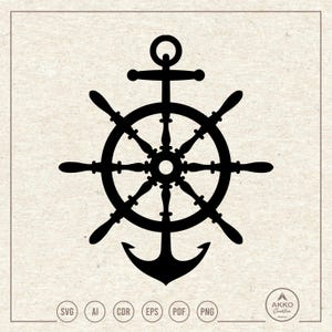 Ship Steering Wheel with Anchor Svg Png, Rudder Svg, Helm Svg, Boat Wheel Svg, Maritime Svg, Clipart, Icon, Svg Cut File Cricut Silhouette