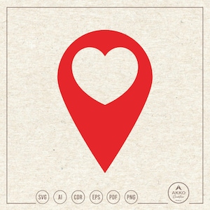 Heart Map Pin Svg Png, Location Pin Svg, Location Point Svg, Point Marker for Map, Geographical, Clipart, Svg Cut File for Cricut Silhouette