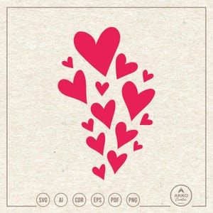 Flying Hearts Svg Png, Floating Hearts Svg, Heart Shape Svg, Inclined Heart Svg, Heart Clipart, Svg Cut File Cricut and Silhouette