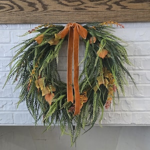 Fall Cascading Wreath, fall wreath, Double door wreath, Saw Grass wreath, Greenery wreath, Farmhouse, Rustic wreath, Fall decor