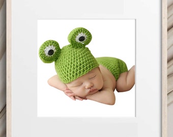 Handmade Crochet Photography Prop Baby Photo Props Set Newborn Knitted Frog Hat and Pants Outfits Children's Clothing