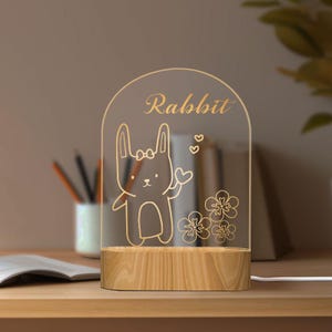 Personalized Rabbit Night Light, Cute Animal Baby Gift, Birth and Baptism Keepsake, Bedside Lamp for Kids, Night Light for Baby&#39;s Room Decor