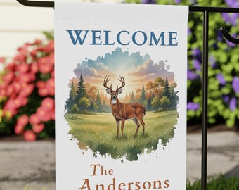 Personalized Deer Garden Flag, Custom Family Name Yard Sign Gift for Deer Hunters