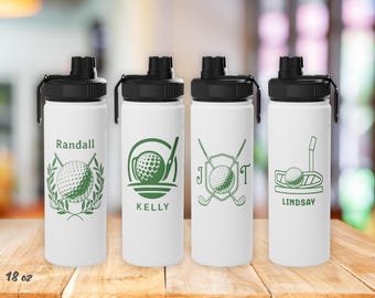 Personalized Golf Water Bottle: 12oz, 18oz, or 32oz Custom Golfing Tumbler Gift, Stainless Steel Sports Bottle for Golfers