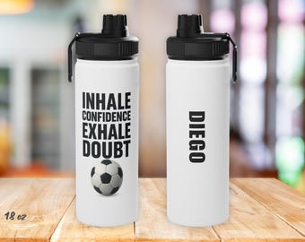 Personalized Soccer Player Water Bottle with Custom Player Name, Soccer Team Gift Tumbler, Stainless Steel Sports Bottle