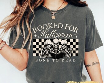 Skeleton Reading T-shirt, Skeleton Book Shirt, Halloween Reading Teacher Gift, Book Lover Gift, Bookish Halloween Shirt, Bookworm Tee