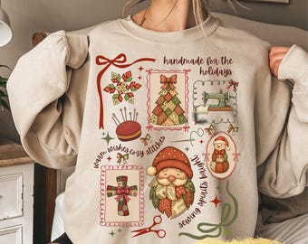 Sewing Shirt For Christmas, Quilting Sweatshirt  For Sewer, Faux Patchwork Sweatshirt Gift