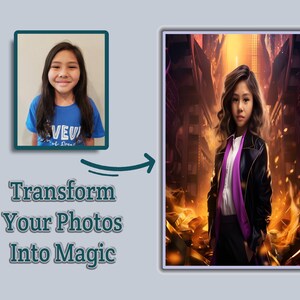 Personalized Super Villain Portrait For Kids - Transform your Kids Photo into a Super Villain - Custom Villain for Unique Wall Art and Gifts