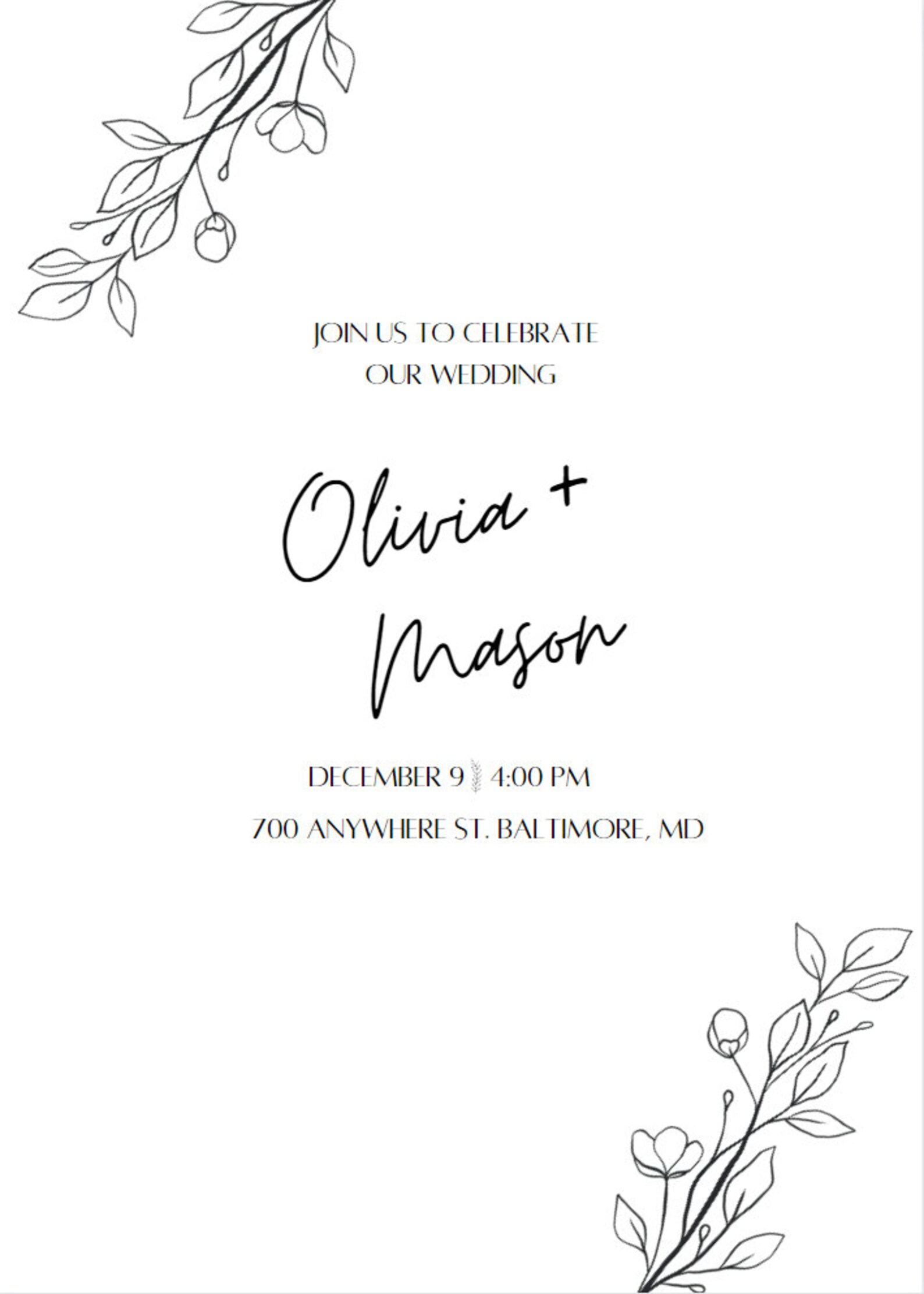 Simple Black and White Wedding Invitation (printable) - Etsy