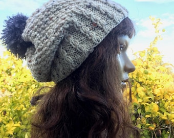 Zopfmuster Mütze Muster, Slouchy Mütze PDF, DIY Strickmütze Download