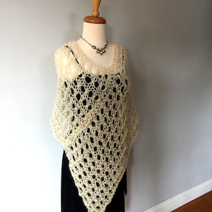 Knit Poncho Pattern, Lacey knit cover up, Big needle knit PDF