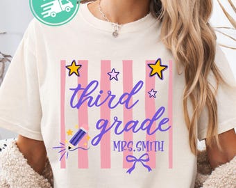 Custom Third Grade Teacher Shirt, Comfort Colors Personalized Name 3rd Grade Teacher Tee, Back to School Tee