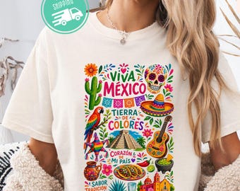 Comfort Colors Viva Mexico Shirt, Floral Mexican Fiesta T-Shirt, Heritage Graphic Tee