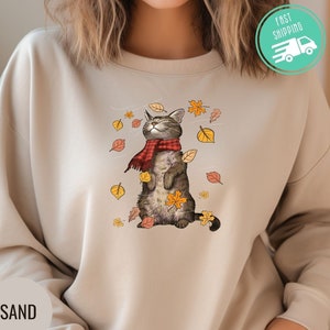 Katzen Herbst Herbst Sweatshirt, lustiges Thanksgiving Sweatshirt, Katzenliebhaber Sweatshirt, Katze Herbst Blätter Baum Hoodie, Herbst Liebhaber Shirt, Herbst Geschenk