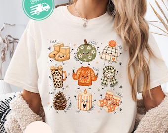Comfort Colors® Fall Doodles Shirt, Autumn Season Tee, Coffee Lover Gift, Fall Vibes T-Shirt