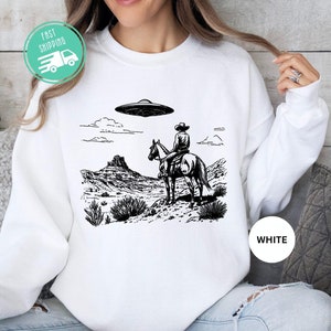 Ufo Western Sweatshirt, Retro Sweatshirt, Vintage Cowboy Hoody, Rodeo Sweatshirt, West Sweatshirt, Western Oversized Hoody, Unisex Gift